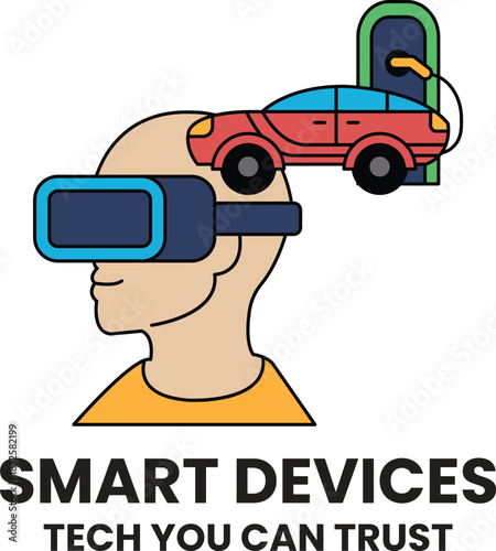 A man wearing a VR headset is looking at a car