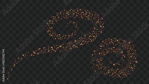 Golden glitter swirls on a transparent background, creating a magical and festive effect.