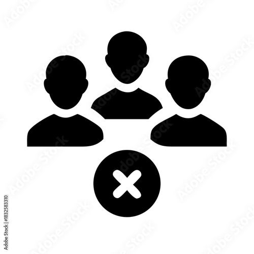 Black silhouette of three people with a black circle and x below them in a white background view