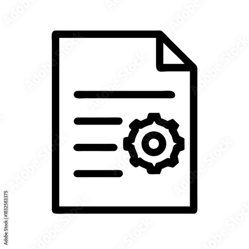Document with lines and gear icon representing settings or configuration on a white background image file