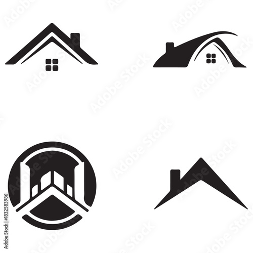 Minimalist Black House Roof and Architectural Icons Vector Collection
