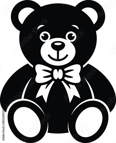 Cute Teddy Bear Vector Illustration in Black and White Style