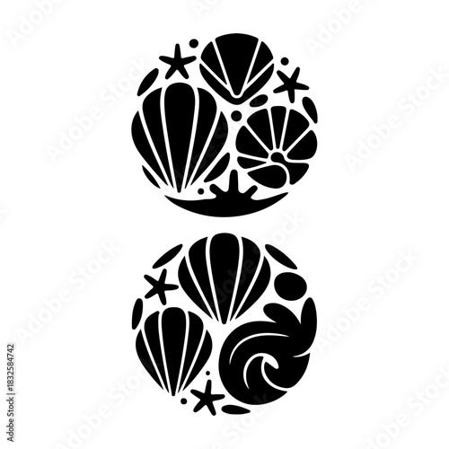 Sea Shell and Starfish Silhouette Vector Set – Coastal and Beach Theme Icons