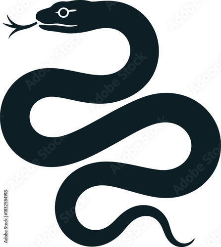 Stylized Snake Illustration with Tongue Out Dark Blue Silhouette Design