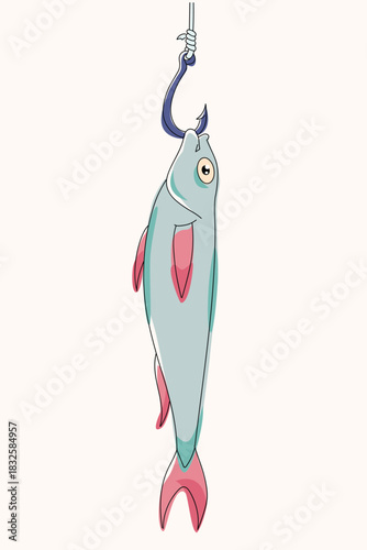 fishing hook catches fish vector graphic design. fishing hook catches fish vector illustration
