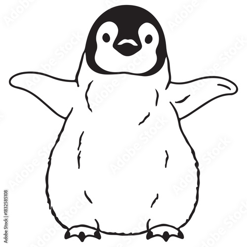 Simple Black and White Cartoon Baby Penguin Illustration