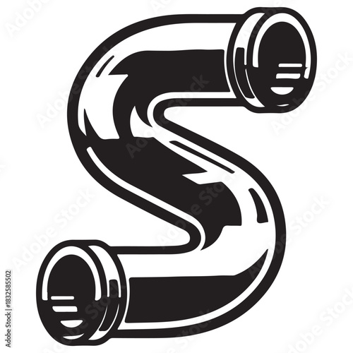 Stylized S Letter Formed by Industrial Pipe Illustration