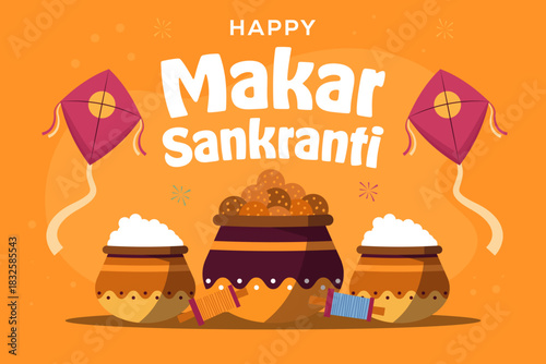 happy makar sankranti background illustration in flat design