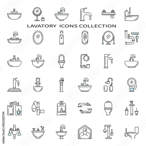 Lavatory Bathroom Fixture Line Illustration