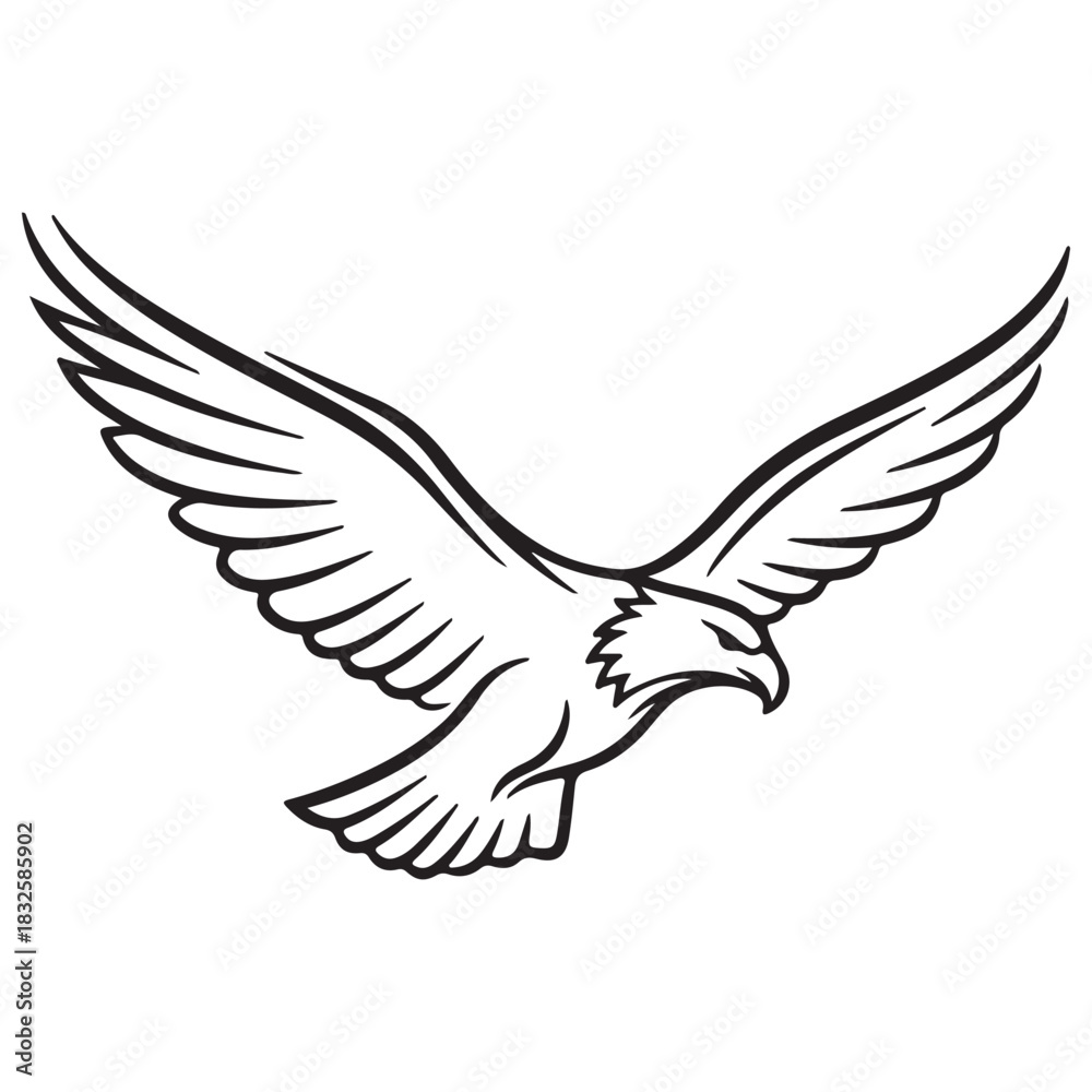 Obraz premium Minimalist flying eagle line art graphic design on white background