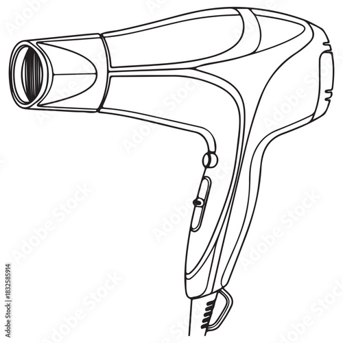 Vector Line Art Drawing of a Modern Hair Dryer Appliance Outline