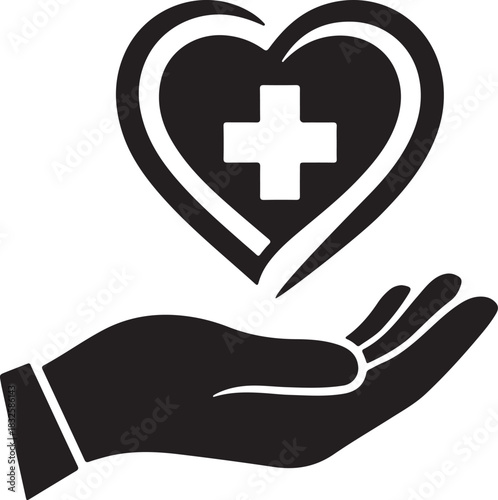Hand Holding Heart with Cross Healthcare Support & Medical Charity Icon