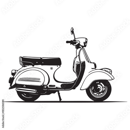 Retro Motor Scooter Vector Art Design Isolated on White