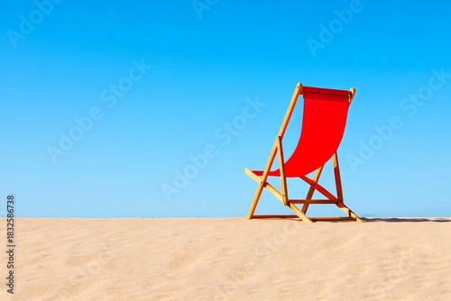 Red Deckchair on Desert Sand Under Blue Sky