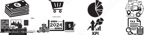 Business icons for finance, e-commerce, and office