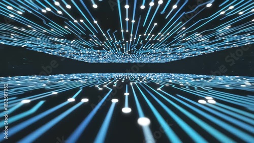 Futuristic circuit-like tech lines flowing smoothly across a neon digital grid with modern motion