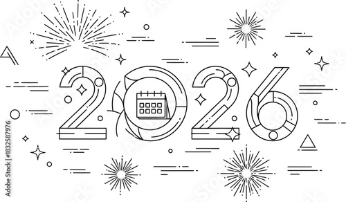 2026 new year calendar date celebration event future holiday year design line