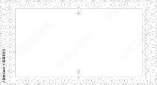 An elegant and minimalist white rectangular frame with a subtle and intricate geometric line art border for a sophisticated background.