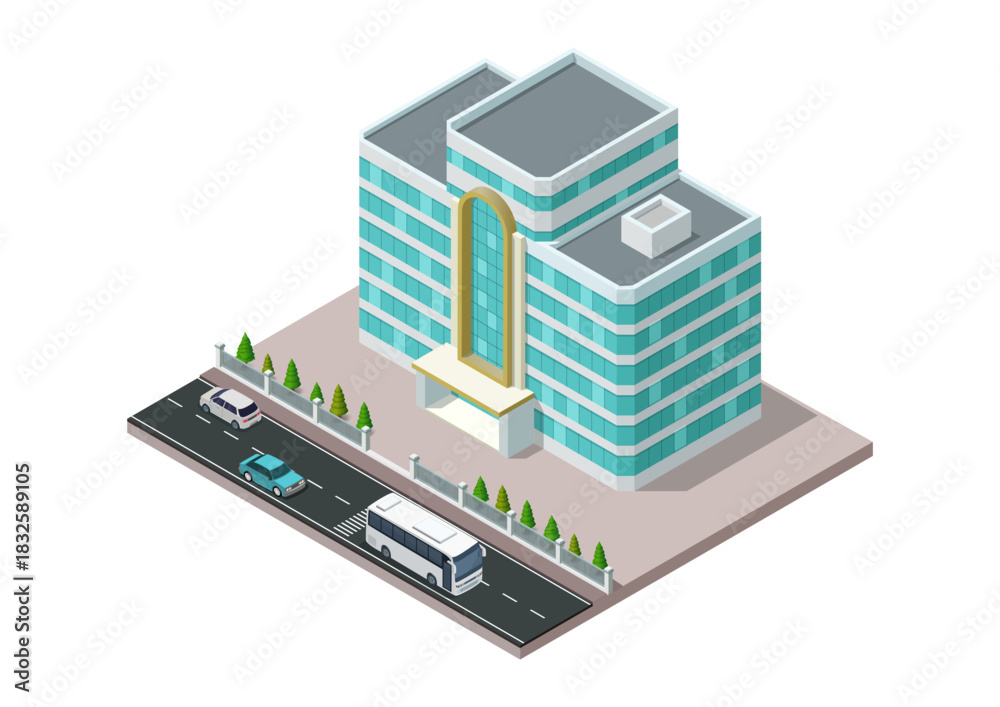 Fototapeta premium Isometric Modern futuristic hotel or office building