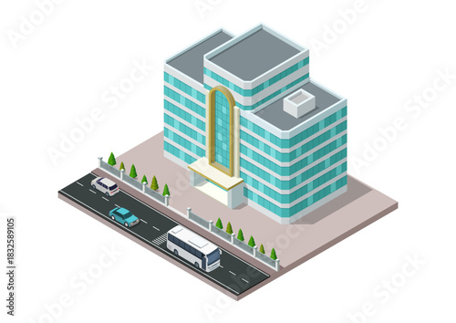 Isometric Modern futuristic hotel or office building