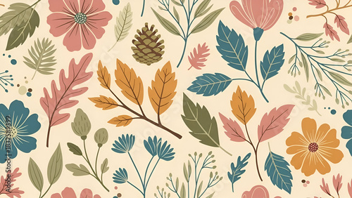 Elegant floral pattern design with colorful flowers and foliage arrangement