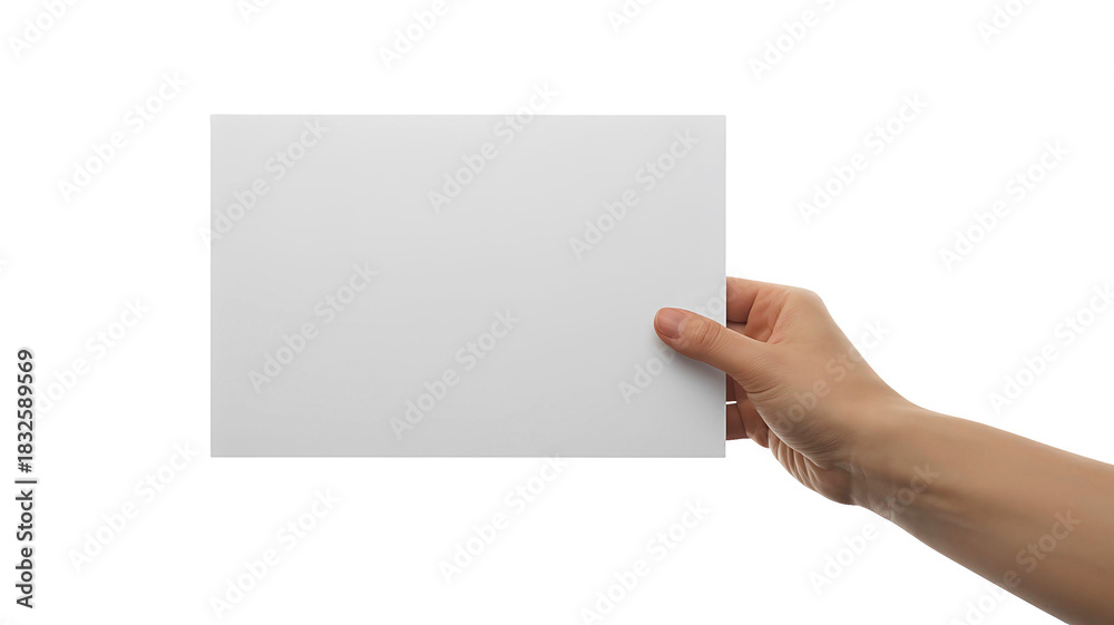 Obraz premium White paper sheet in hand mockup template for graphic design presentation and advertisement use