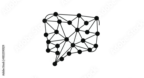 Abstract network of connected dots forming a speech bubble shape, representing communication and ideas.