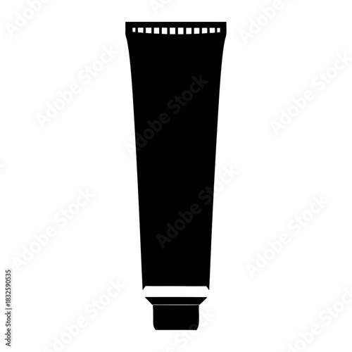 Minimalist Black and White Illustration of a Squeezable Cosmetic or Product Tube