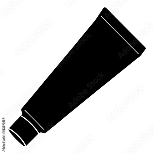 Minimalist black and white illustration of a tube of toothpaste or cream