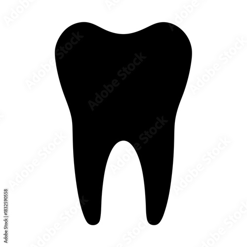 Stylized molar tooth in black silhouette against a white background simple design