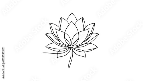 Elegant lotus flower in simple line art for spiritual design projects and branding
