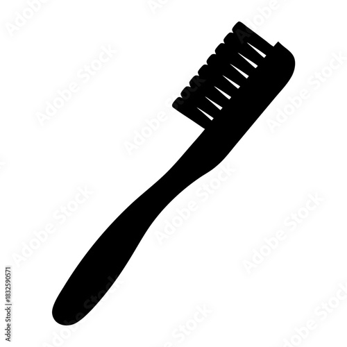 Simple black silhouette of a toothbrush isolated on a clean white background