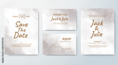 Set of Wedding invitation with abstract splash watercolor