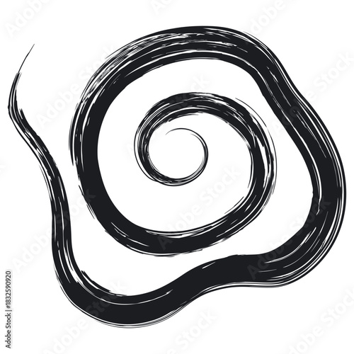 手描きかすれ筆タッチのうずまきストローク素材/黒2