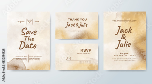 Set of Wedding invitation with abstract splash watercolor