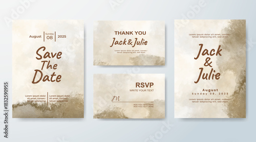 Set of Wedding invitation with abstract splash watercolor