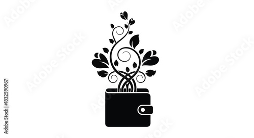 Wallet sprouting vibrant green plant symbolizing financial growth and investment success