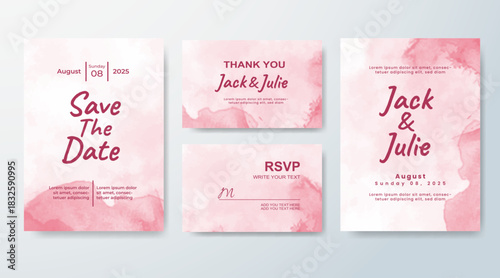Set of Wedding invitation with abstract splash watercolor