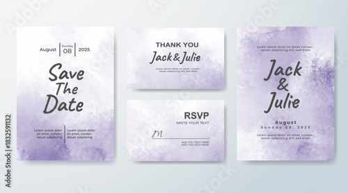 Set of Wedding invitation with abstract splash watercolor