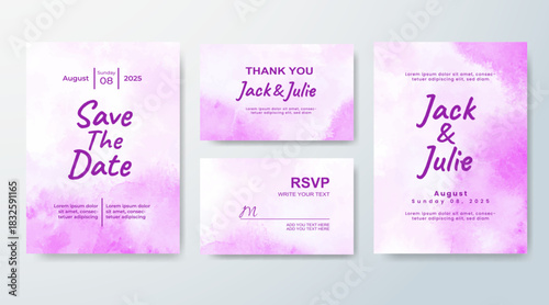 Set of Wedding invitation with abstract splash watercolor