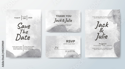 Set of Wedding invitation with abstract splash watercolor
