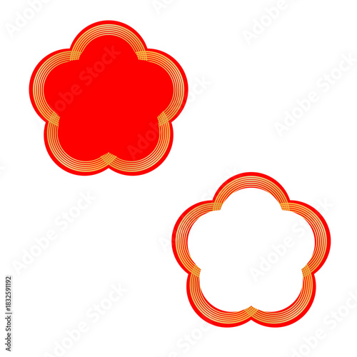 梅の花の形をした金色水引のイラストセット