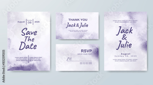 Set of Wedding invitation with abstract splash watercolor