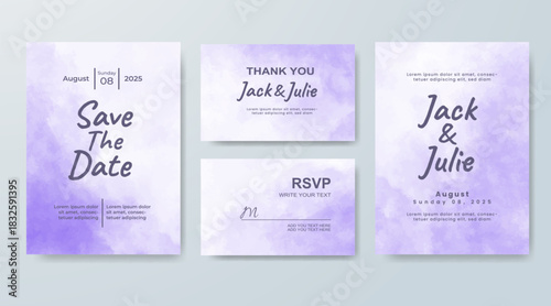 Set of Wedding invitation with abstract splash watercolor