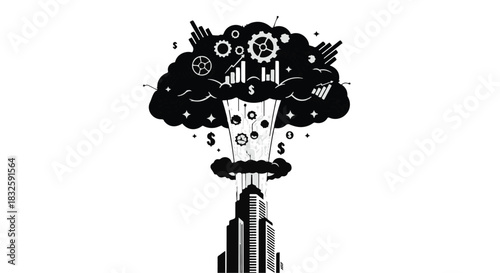 Explosive growth of ideas and financial success emerging from a skyscraper