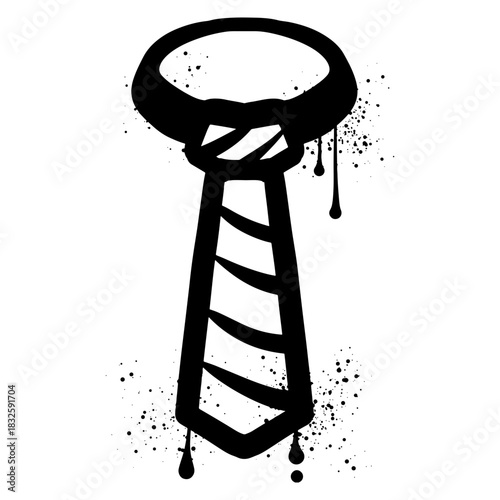 Neck tie with black spray paint graffiti