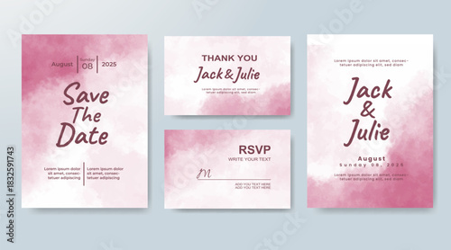 Set of Wedding invitation with abstract splash watercolor