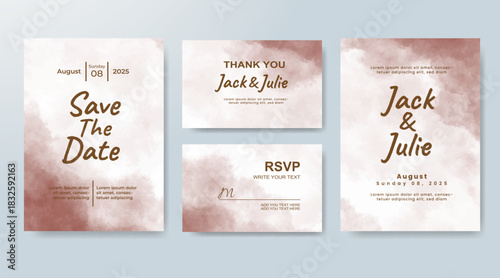 Set of Wedding invitation with abstract splash watercolor