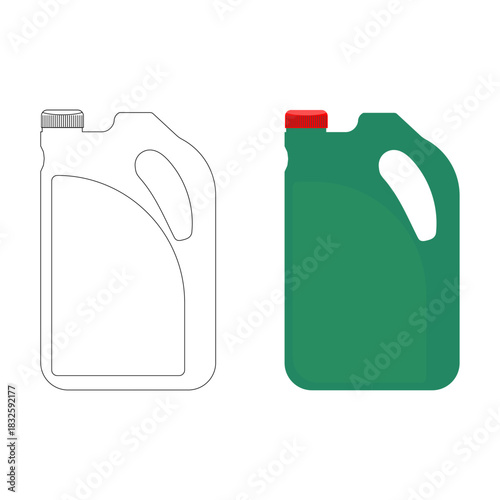 Set of oil gallons on white background