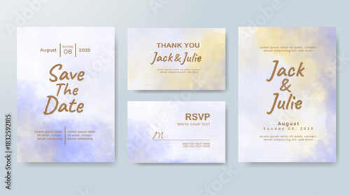 Set of Wedding invitation with abstract splash watercolor